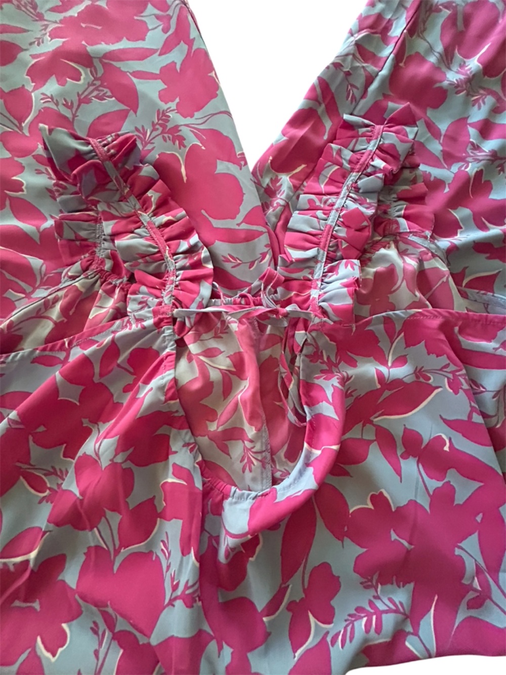 Kori Plus 1XL Floral Ruffle Jumpsuit Baby Blue Magenta Cottagecore NWOT - Picture 3 of 11